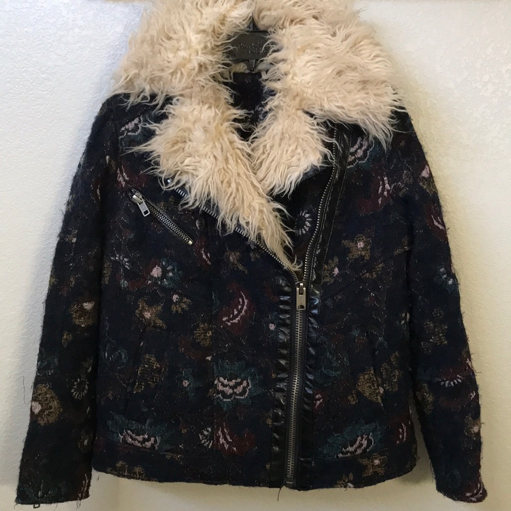Free People Faux Fur Jacquard Floral Jacket XS - Picture 5 of 6